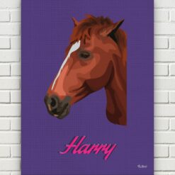 Custom Mid Century Retro Style Horse Portrait - Pet illustration from photo - Deep Purple Canvas 17 retro pet portrait illustrations horse deep purple front view white bricks