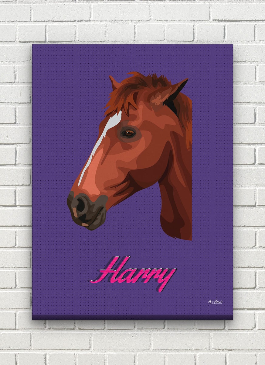 Custom Mid Century Retro Style Horse Portrait - Pet illustration from photo - Deep Purple Canvas 8 Custom Mid Century Retro Style Horse Portrait - Pet illustration from photo - Deep Purple Canvas - Image 6