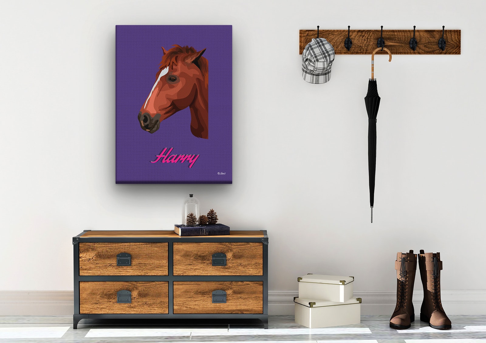 Custom Mid Century Retro Style Horse Portrait - Pet illustration from photo - Deep Purple Canvas 10 Custom Mid Century Retro Style Horse Portrait - Pet illustration from photo - Deep Purple Canvas - Image 8