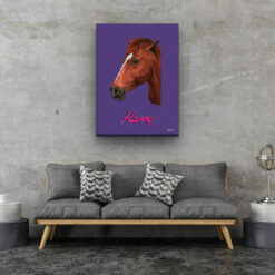 Custom Mid Century Retro Style Horse Portrait - Pet illustration from photo - Deep Purple Canvas 20 retro pet portrait illustrations horse deep purple living room