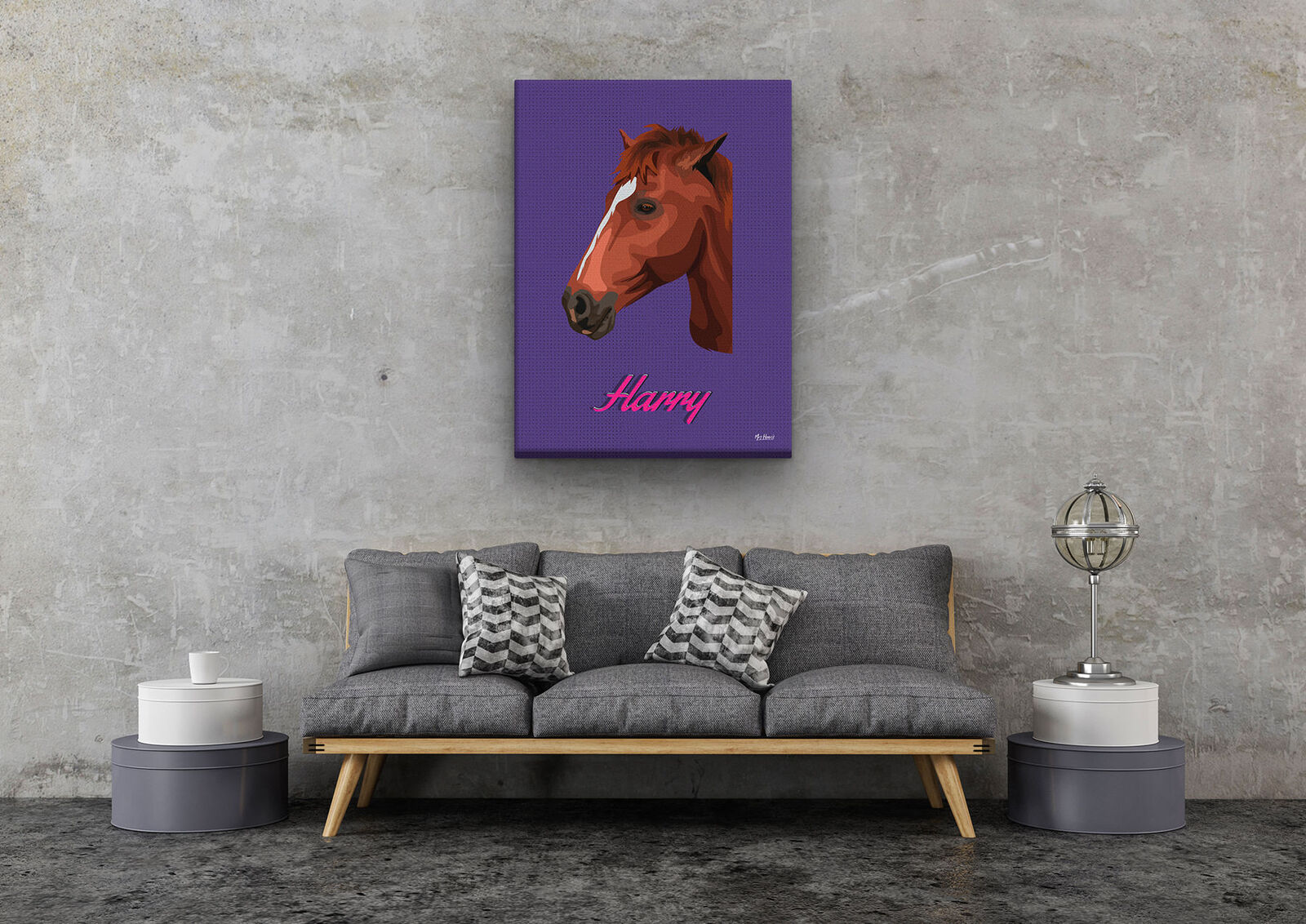 Custom Mid Century Retro Style Horse Portrait - Pet illustration from photo - Deep Purple Canvas 11 Custom Mid Century Retro Style Horse Portrait - Pet illustration from photo - Deep Purple Canvas - Image 9