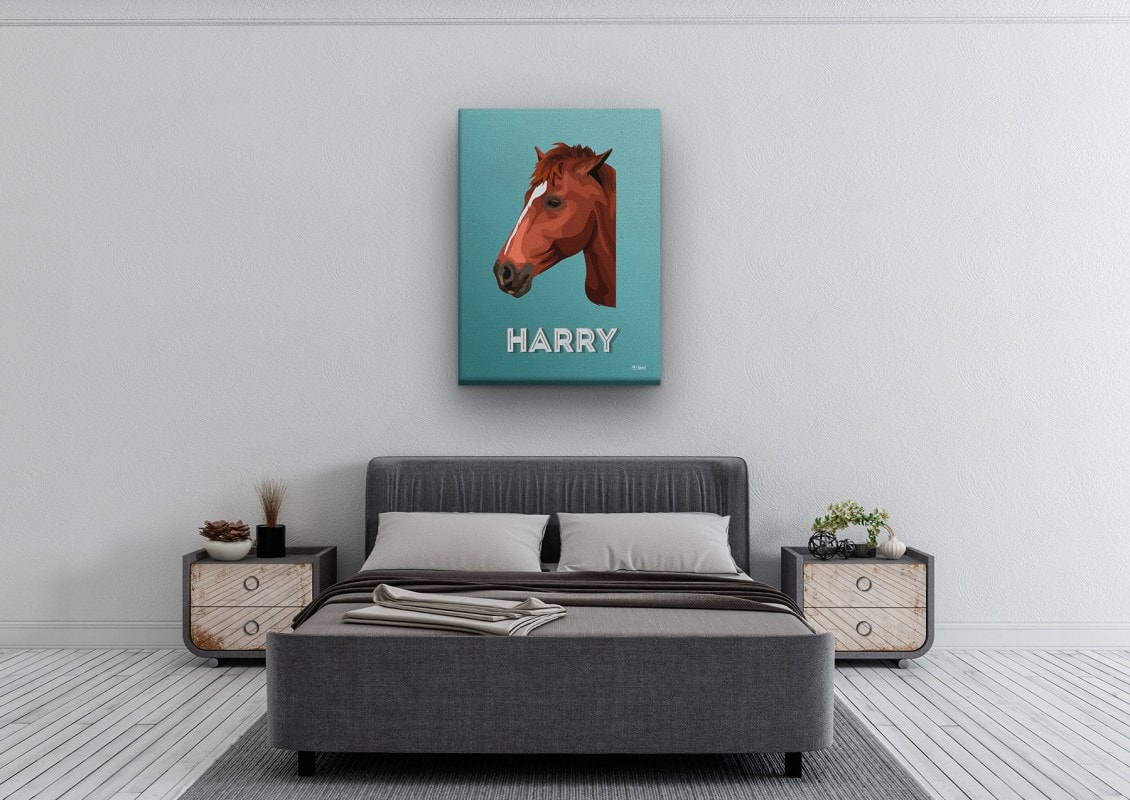 Custom Mid Century Retro Style Horse Portrait - Pet illustration from photo - Mint Art Deco Canvas 24 retro pet portrait illustrations horse mint art deco bedroom