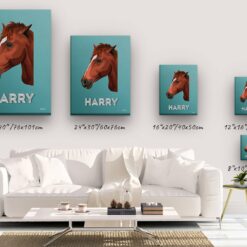 Custom Mid Century Retro Style Horse Portrait - Pet illustration from photo - Mint Art Deco Canvas 14 retro pet portrait illustrations horse mint art deco canvas size comparison
