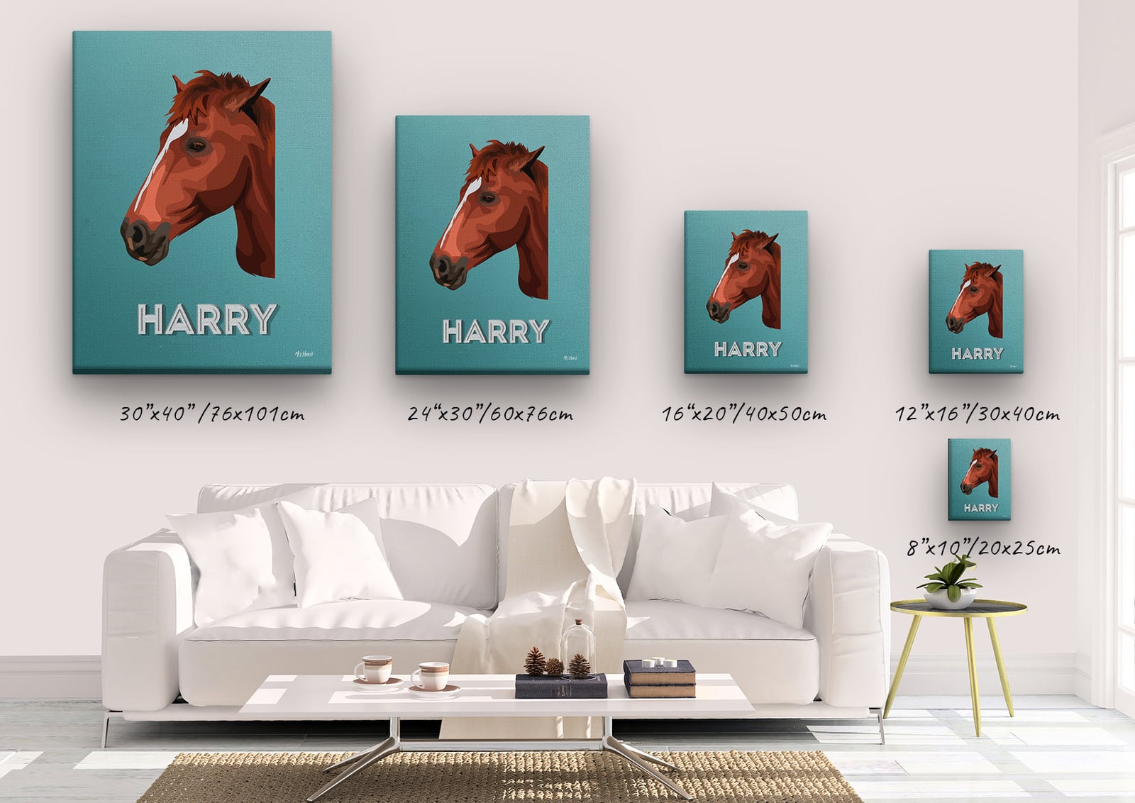 Custom Mid Century Retro Style Horse Portrait - Pet illustration from photo - Mint Art Deco Canvas 5 Custom Mid Century Retro Style Horse Portrait - Pet illustration from photo - Mint Art Deco Canvas - Image 3