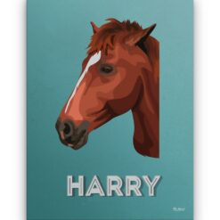 Custom Mid Century Retro Style Horse Portrait - Pet illustration from photo - Mint Art Deco Canvas 18 retro pet portrait illustrations horse mint art deco front view white