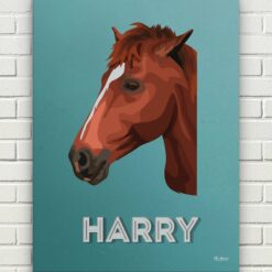 Custom Mid Century Retro Style Horse Portrait - Pet illustration from photo - Mint Art Deco Canvas 17 retro pet portrait illustrations horse mint art deco front view white bricks
