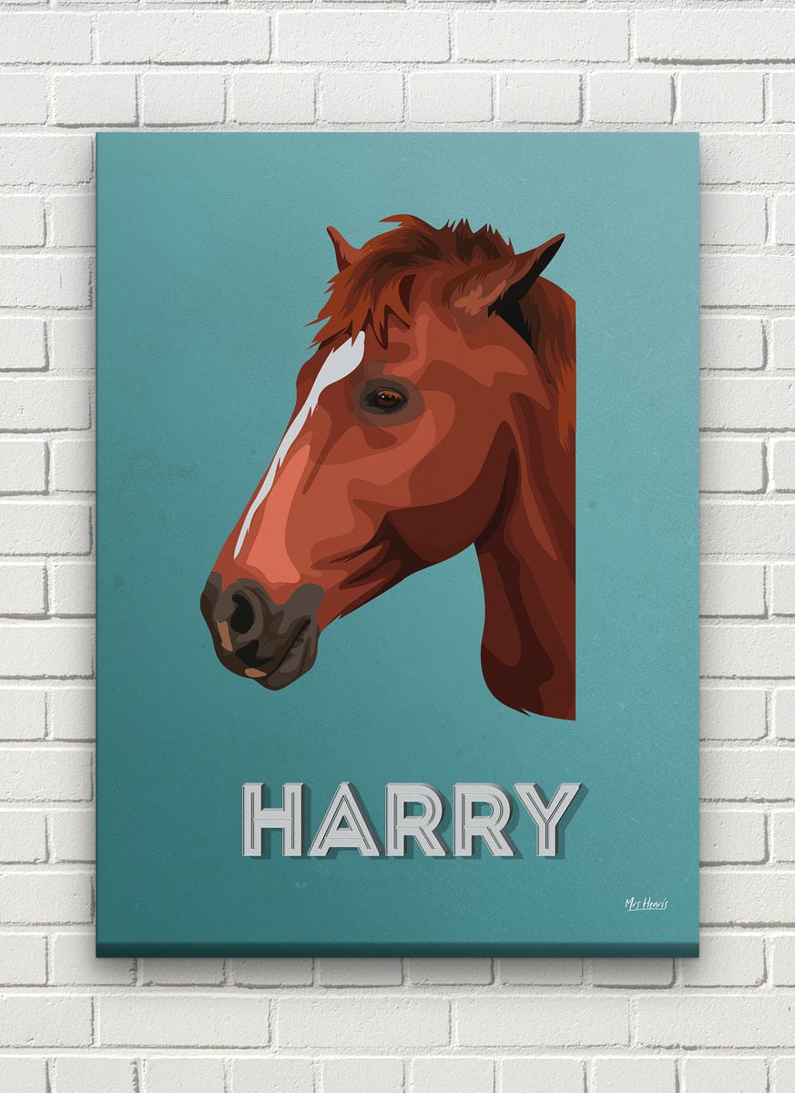 Custom Mid Century Retro Style Horse Portrait - Pet illustration from photo - Mint Art Deco Canvas 8 Custom Mid Century Retro Style Horse Portrait - Pet illustration from photo - Mint Art Deco Canvas - Image 6