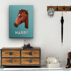 Custom Mid Century Retro Style Horse Portrait - Pet illustration from photo - Mint Art Deco Canvas 19 retro pet portrait illustrations horse mint art deco hall