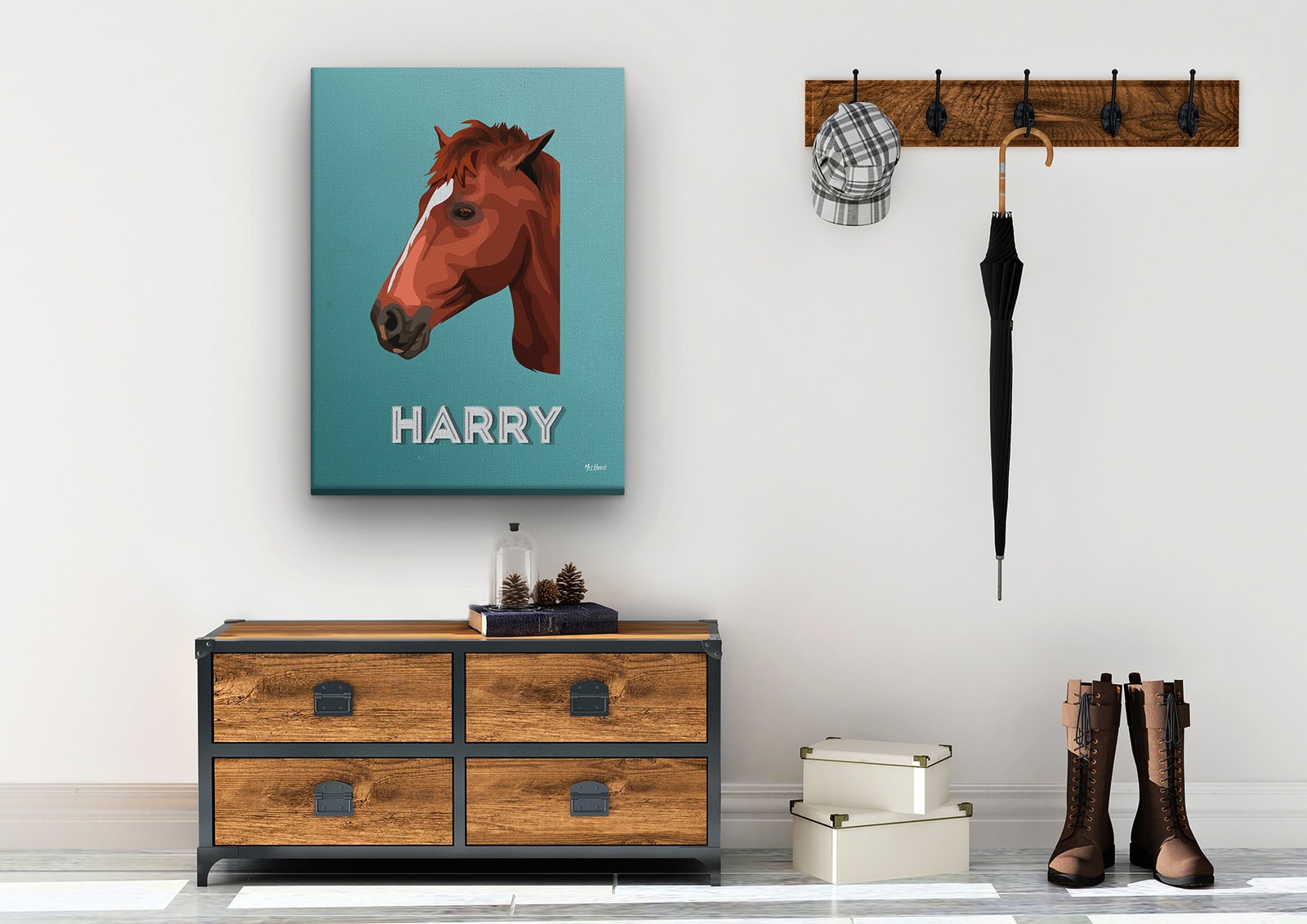 Custom Mid Century Retro Style Horse Portrait - Pet illustration from photo - Mint Art Deco Canvas 10 Custom Mid Century Retro Style Horse Portrait - Pet illustration from photo - Mint Art Deco Canvas - Image 8