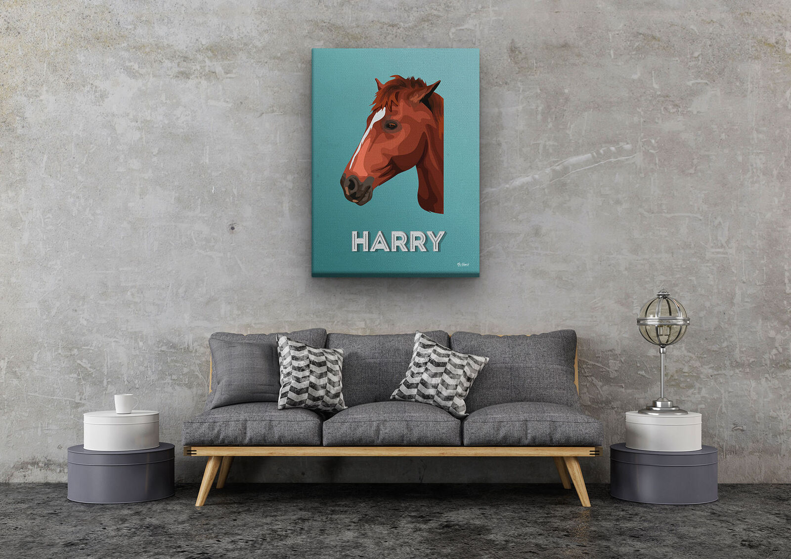 Custom Mid Century Retro Style Horse Portrait - Pet illustration from photo - Mint Art Deco Canvas 11 Custom Mid Century Retro Style Horse Portrait - Pet illustration from photo - Mint Art Deco Canvas - Image 9