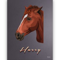 retro pet portrait illustrations horse night script front view white