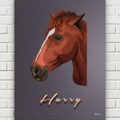 retro pet portrait illustrations horse night script front view white bricks