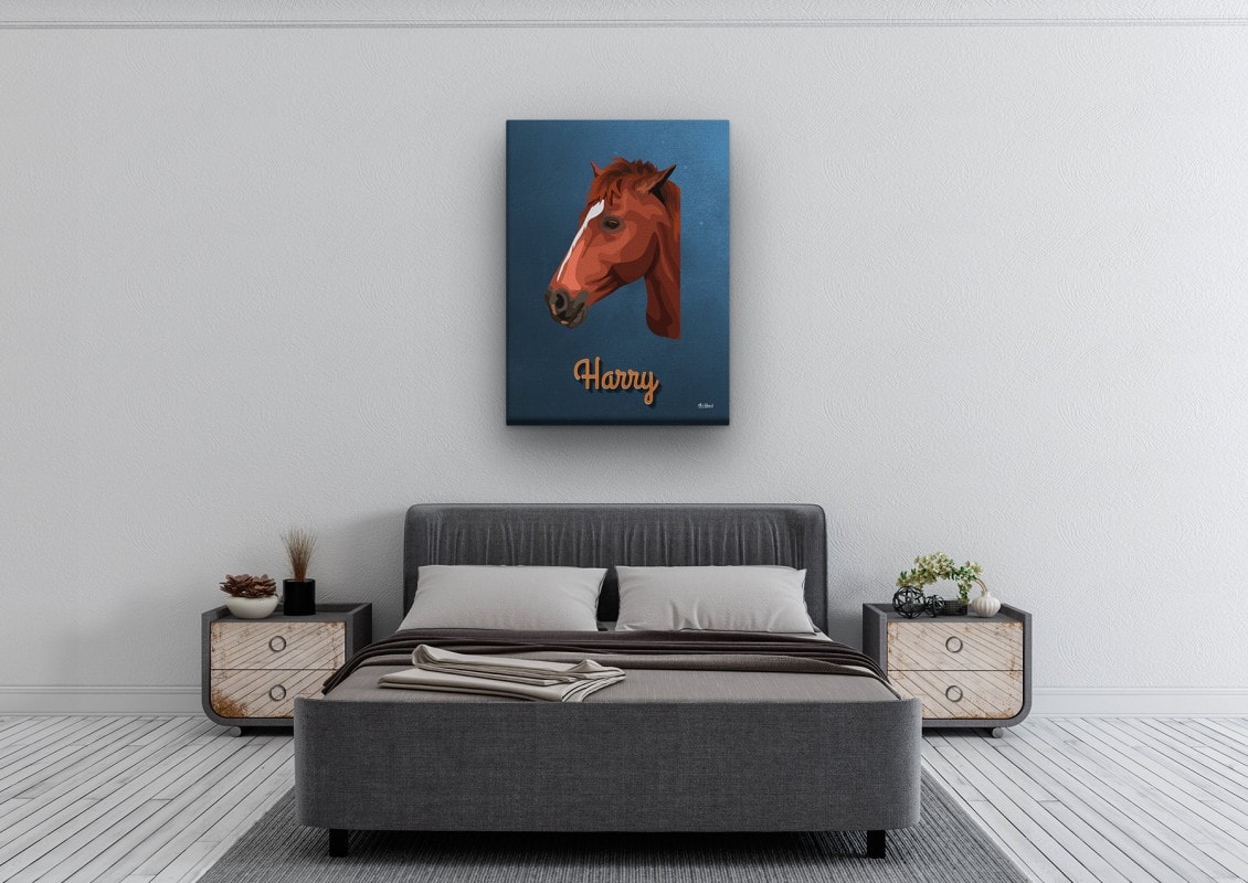 retro pet portrait illustrations horse rustic blue bedroom
