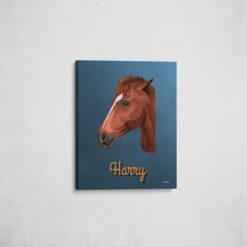 retro pet portrait illustrations horse rustic blue front view angled wall