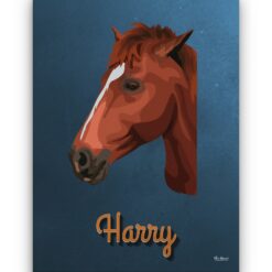 retro pet portrait illustrations horse rustic blue front view white