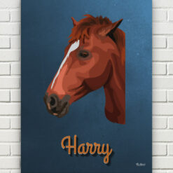 retro pet portrait illustrations horse rustic blue front view white bricks