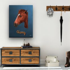 retro pet portrait illustrations horse rustic blue hall