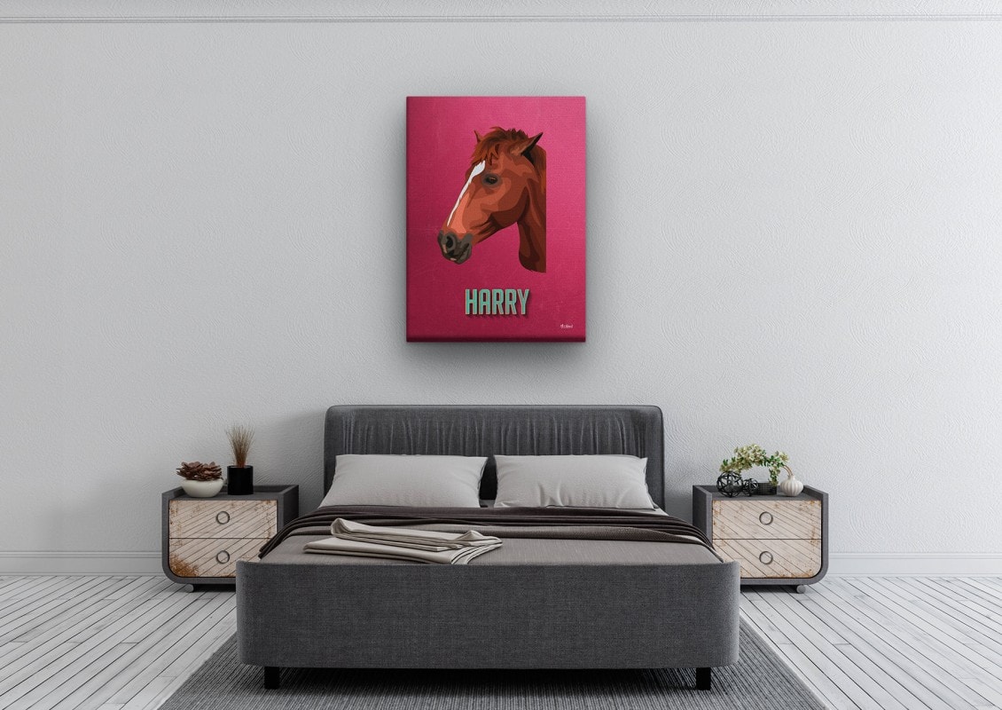 Custom Mid Century Retro Style Horse Portrait - Pet illustration from photo - Vintage Teal Canvas 24 retro pet portrait illustrations horse vintage teal bedroom