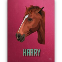 Custom Mid Century Retro Style Horse Portrait - Pet illustration from photo - Vintage Teal Canvas 18 retro pet portrait illustrations horse vintage teal front view white