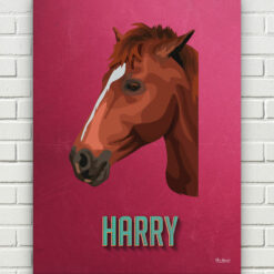 Custom Mid Century Retro Style Horse Portrait - Pet illustration from photo - Vintage Teal Canvas 17 retro pet portrait illustrations horse vintage teal front view white bricks