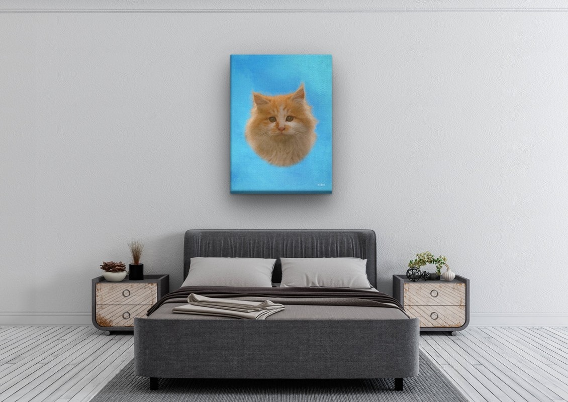 Classic Custom Cat Portrait - Blue pet portrait on canvas from photo 24 classic pet portraits cat blue studio painting bedroom