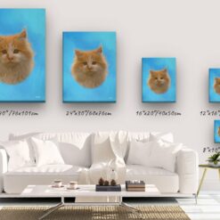 Classic Custom Cat Portrait - Blue pet portrait on canvas from photo 20 classic pet portraits cat blue studio painting canvas size comparison