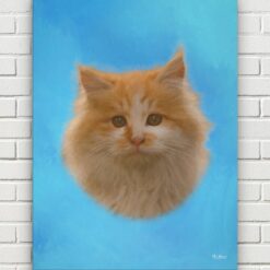 Classic Custom Cat Portrait - Blue pet portrait on canvas from photo 17 classic pet portraits cat blue studio painting front view white bricks