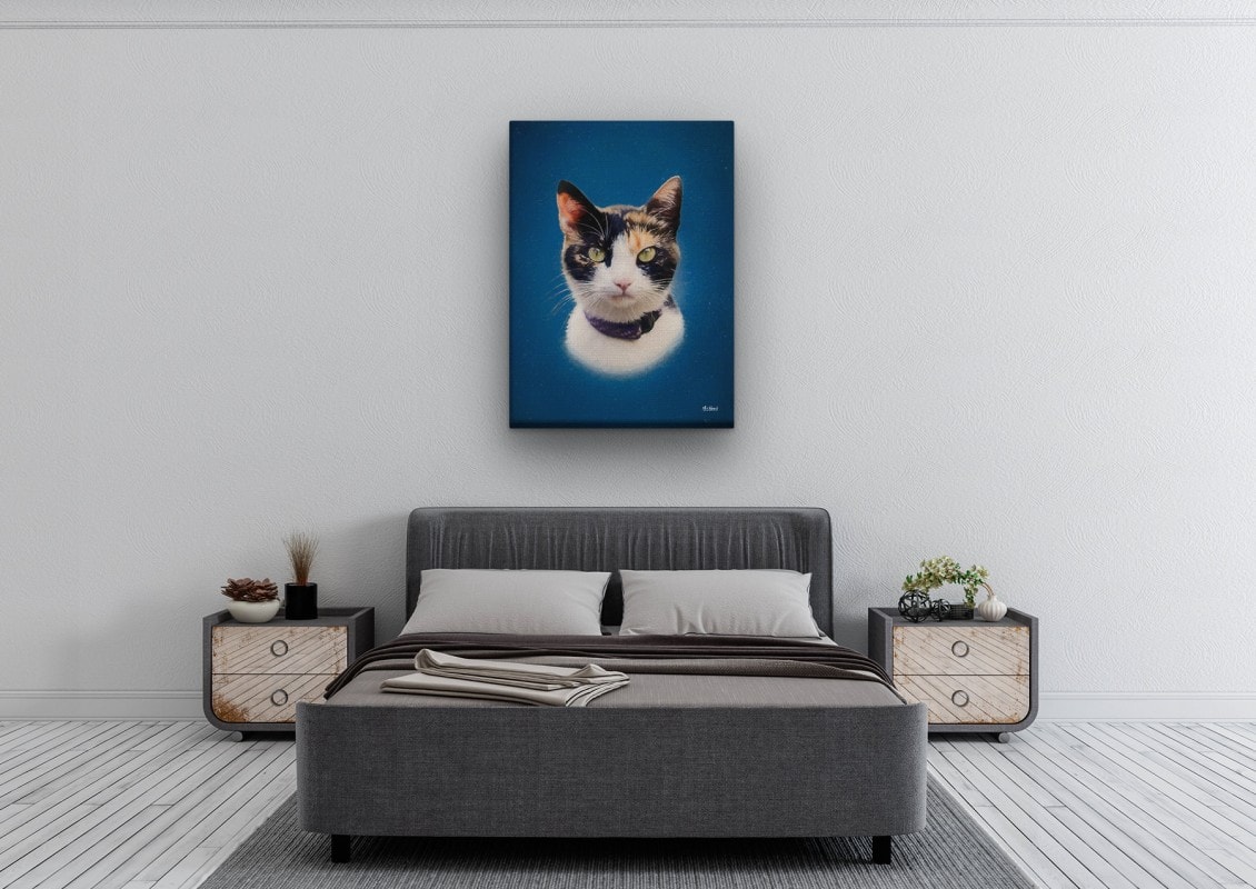 classic pet portraits cat dark blue studio painting bedroom