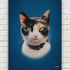classic pet portraits cat dark blue studio painting front view white bricks