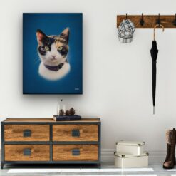 classic pet portraits cat dark blue studio painting hall