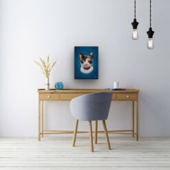 classic pet portraits cat dark blue studio painting office