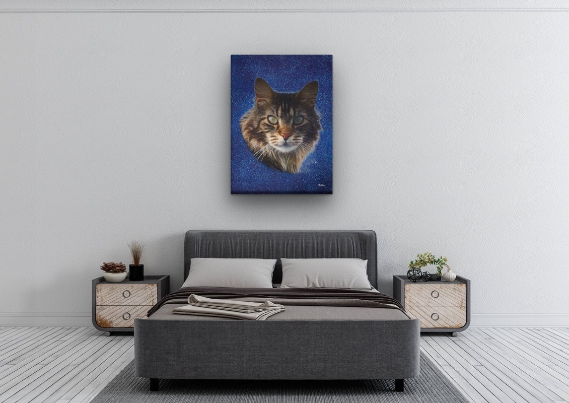Classic Custom Cat Portrait - Night Sky pet portrait on canvas from photo 24 classic pet portraits cat night sky studio painting bedroom