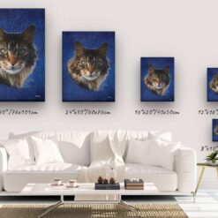 Classic Custom Cat Portrait - Night Sky pet portrait on canvas from photo 20 classic pet portraits cat night sky studio painting canvas size comparison