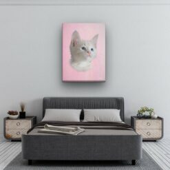 Classic Custom Cat Portrait - Pink pet portrait on canvas from photo 21 classic pet portraits cat pink studio painting bedroom