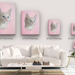 Classic Custom Cat Portrait - Pink pet portrait on canvas from photo 20 classic pet portraits cat pink studio painting canvas size comparison
