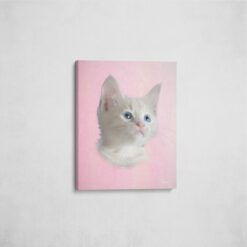 Classic Custom Cat Portrait - Pink pet portrait on canvas from photo 18 classic pet portraits cat pink studio painting front view angled wall