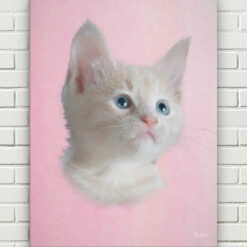 Classic Custom Cat Portrait - Pink pet portrait on canvas from photo 17 classic pet portraits cat pink studio painting front view white bricks