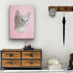 Classic Custom Cat Portrait - Pink pet portrait on canvas from photo 15 classic pet portraits cat pink studio painting hall