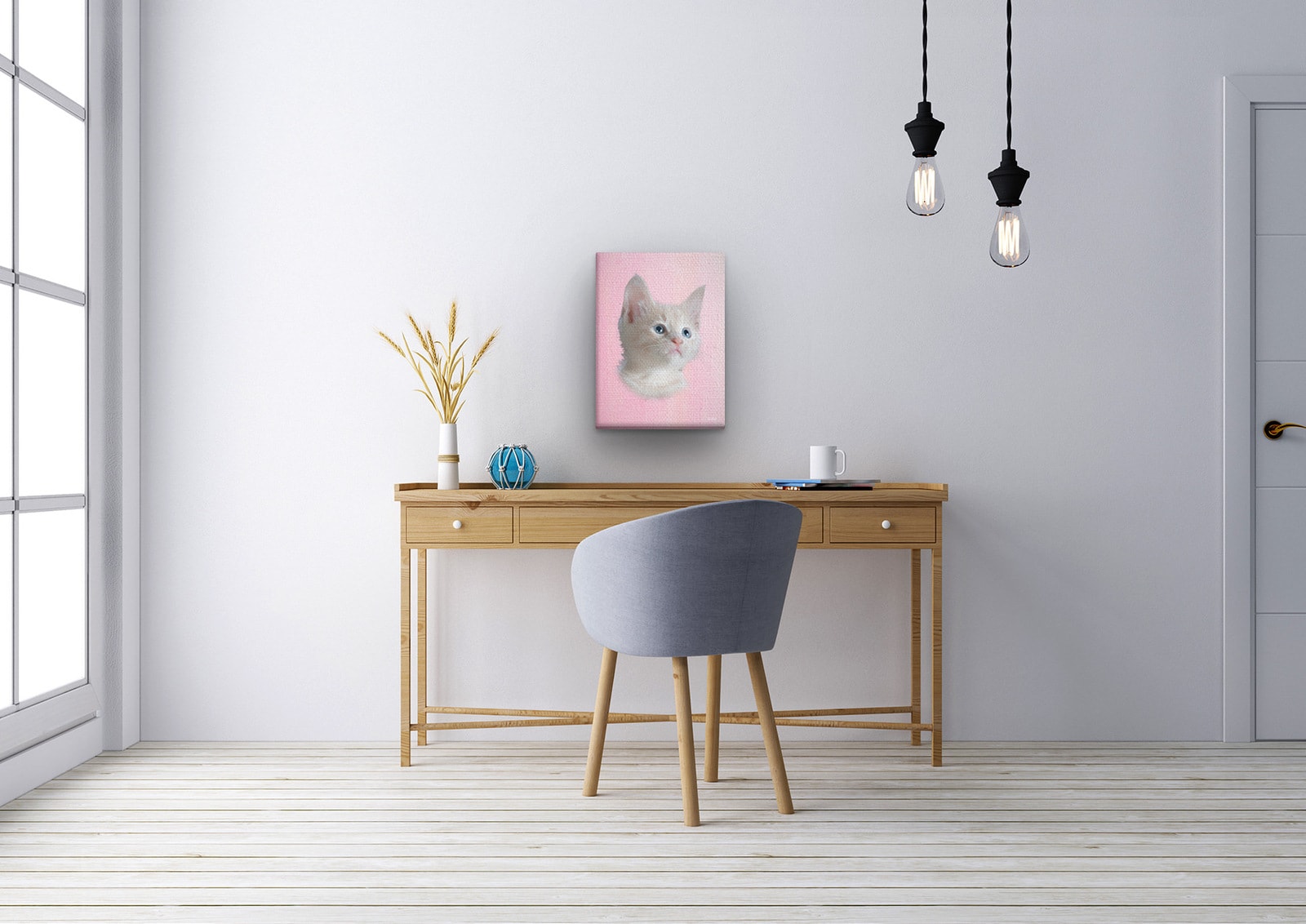 Classic Custom Cat Portrait - Pink pet portrait on canvas from photo 4 Classic Custom Cat Portrait - Pink pet portrait on canvas from photo - Image 2