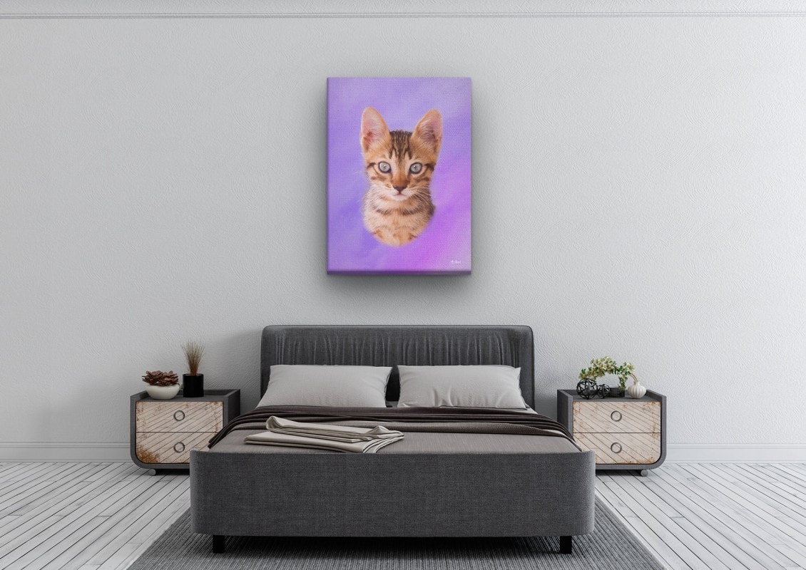Classic Custom Cat Portrait - Purple pet portrait on canvas from photo 26 classic pet portraits cat purple studio painting bedroom