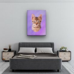 Classic Custom Cat Portrait - Purple pet portrait on canvas from photo 23 classic pet portraits cat purple studio painting bedroom