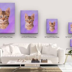 Classic Custom Cat Portrait - Purple pet portrait on canvas from photo 22 classic pet portraits cat purple studio painting canvas size comparison