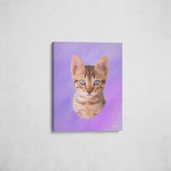 Classic Custom Cat Portrait - Purple pet portrait on canvas from photo 20 classic pet portraits cat purple studio painting front view angled wall