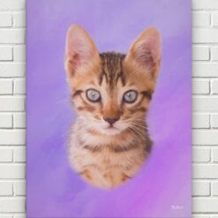 Classic Custom Cat Portrait - Purple pet portrait on canvas from photo 19 classic pet portraits cat purple studio painting front view white bricks