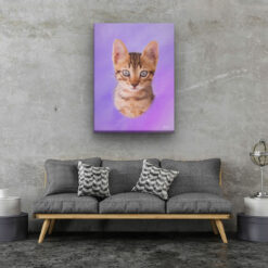 Classic Custom Cat Portrait - Purple pet portrait on canvas from photo 16 classic pet portraits cat purple studio painting living room