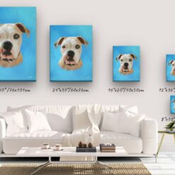Classic Custom Dog Portrait - Blue pet portrait on canvas from photo 20 classic pet portraits dog blue studio painting canvas size comparison