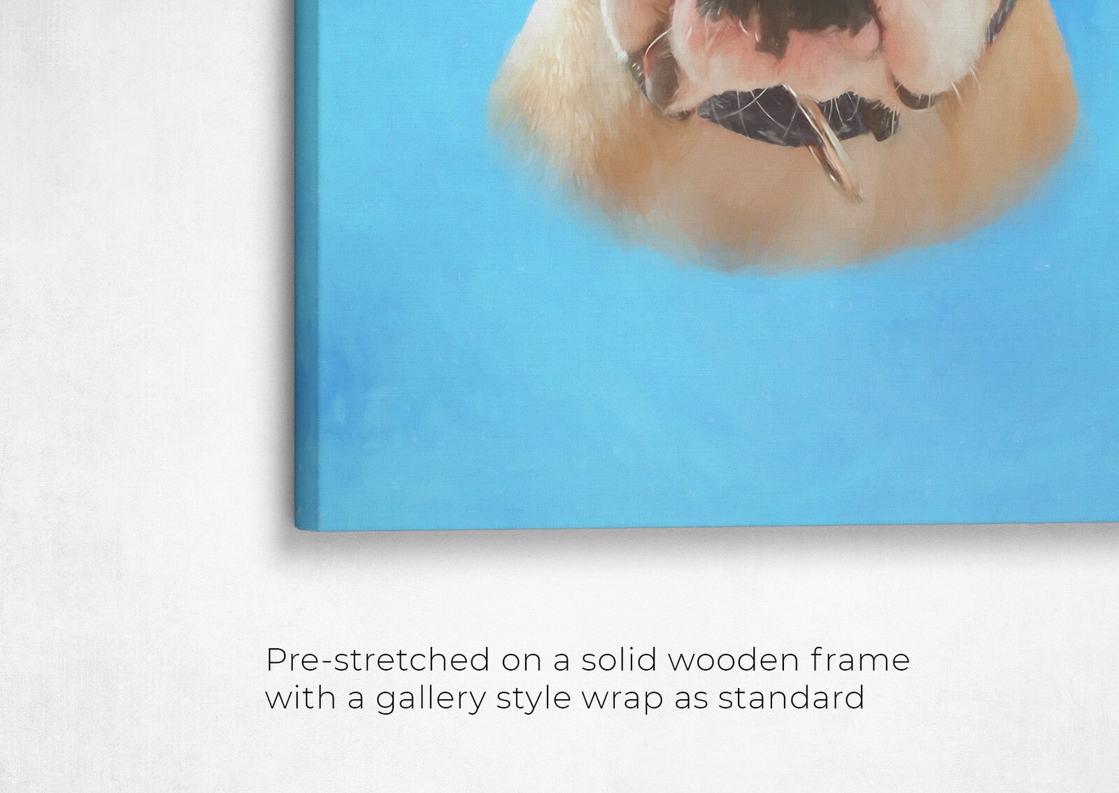 Classic Custom Dog Portrait - Blue pet portrait on canvas from photo 22 classic pet portraits dog blue studio painting front view angled close up wall