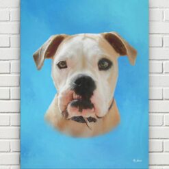 Classic Custom Dog Portrait - Blue pet portrait on canvas from photo 17 classic pet portraits dog blue studio painting front view white bricks