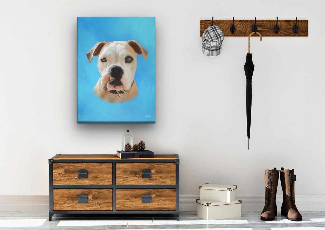classic pet portraits dog blue studio painting hall