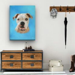 Classic Custom Dog Portrait - Blue pet portrait on canvas from photo 15 classic pet portraits dog blue studio painting hall